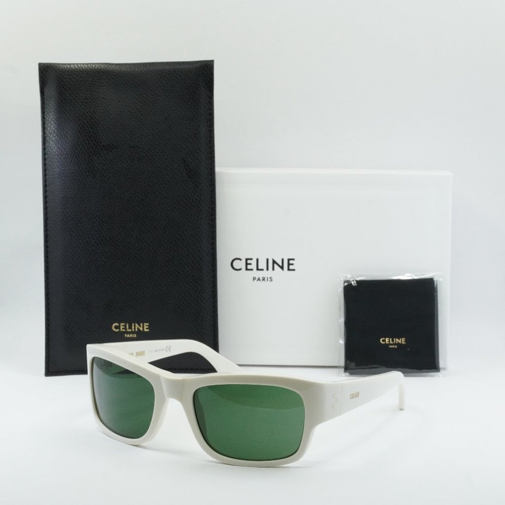 Celine CL40079I 25N Square Sunglasses - Ivory/Green
